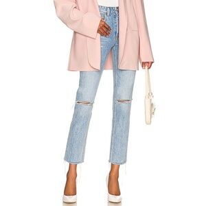 GRLFRND Blue Ankle Cropped Jeans with Distressed Details